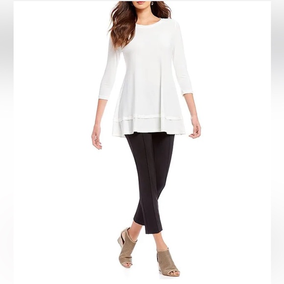NWT IC Collection Round Neck 3/4 Sleeve Knit Jersey Layered White Tunic … - Picture 1 of 7
